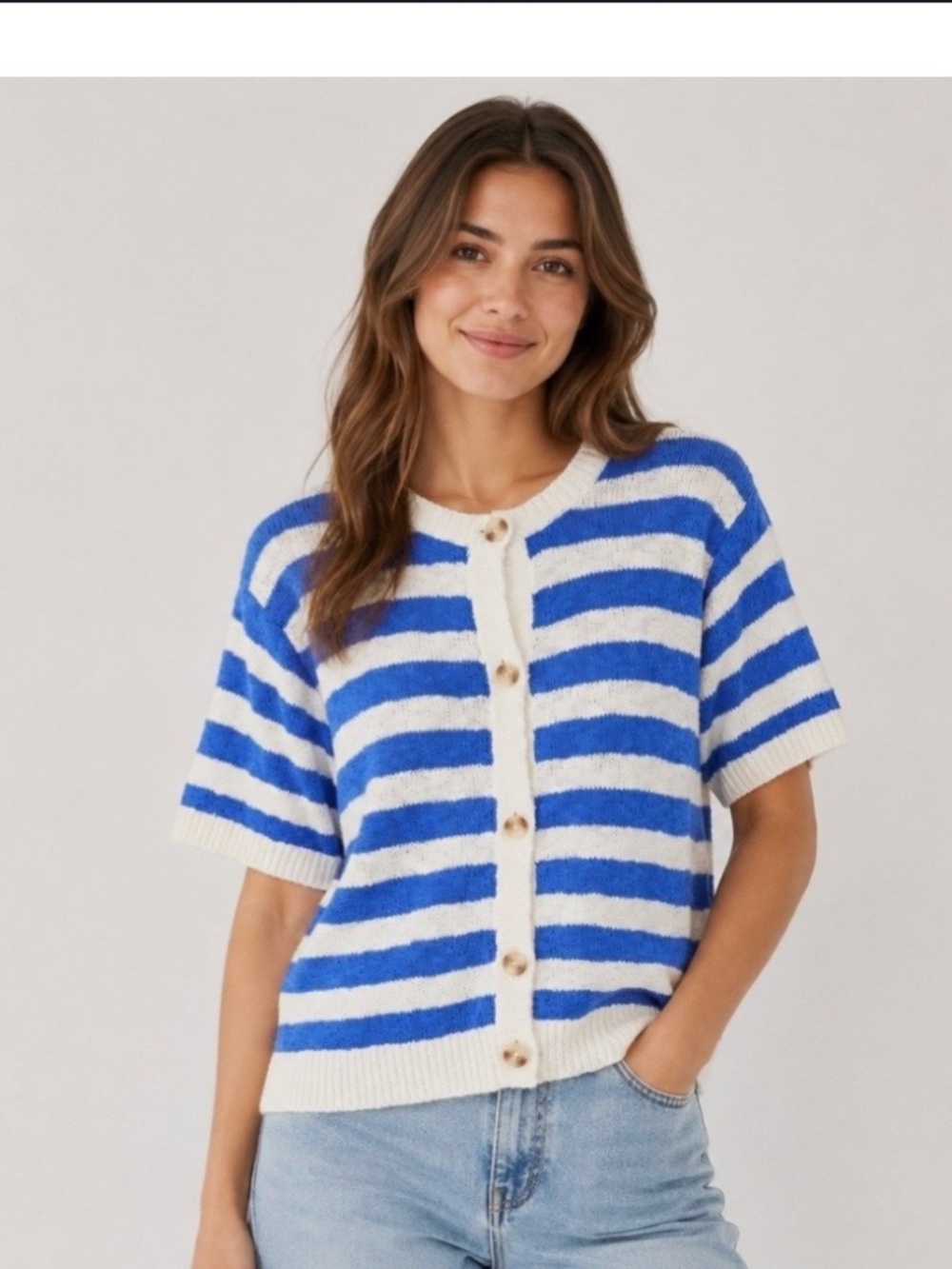 NWT J. Crew Factory Striped short-sleeve cardigan sweater size Small